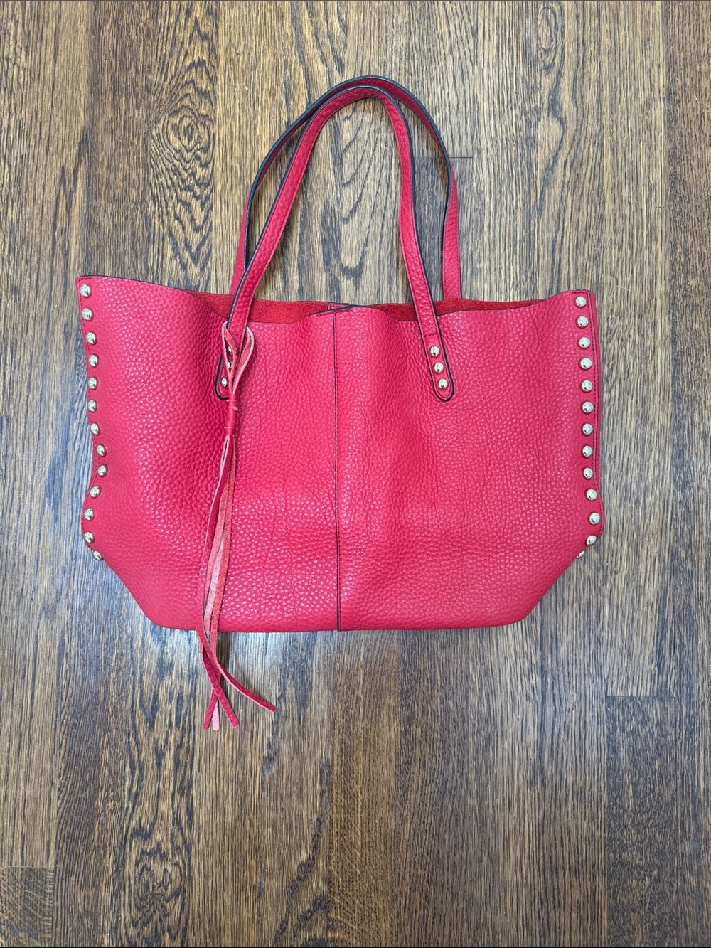 Rebecca Minkoff Red Pebbled Tote with Stud Trim and Tassel